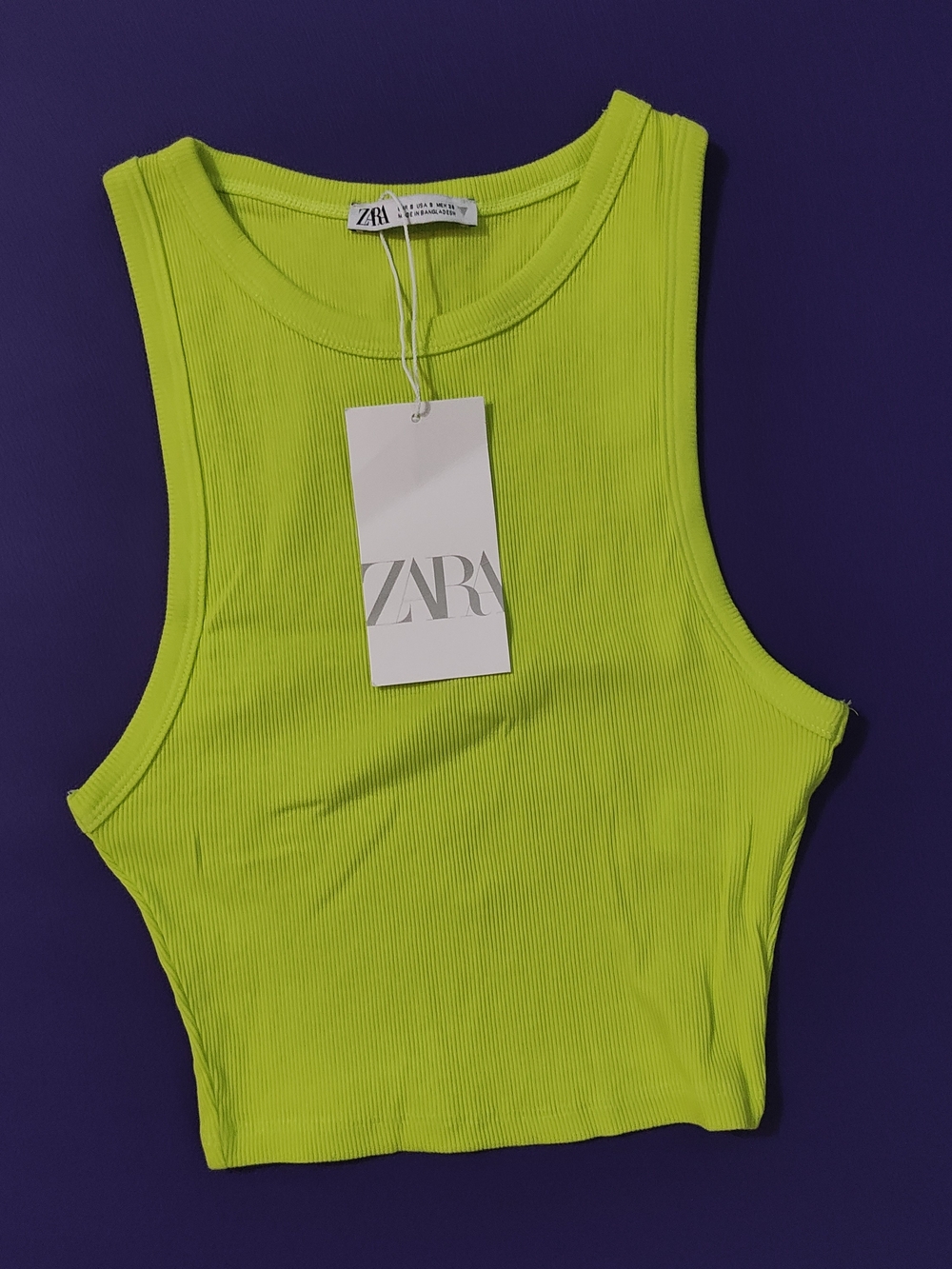 ZARA Lime Ribbed Cropped Tank